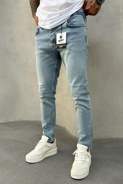 MADZEYMODA Ανδρικό τζιν παντελόνι Slim Fit Snow Wash Ice Blue Denim KE-623