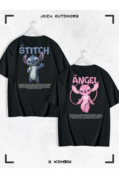 Joza Outdoors Unisex Lilo & Angel Συνδυασμός Πολύχρωμο Tshirt 2 ΤΕΜ Σετ με στάμπα στην πλάτη