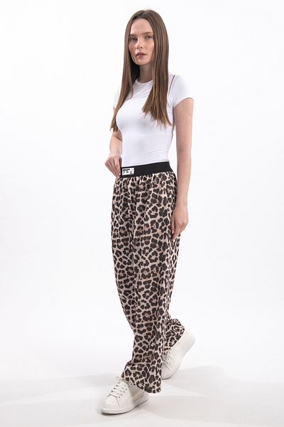 Hatun Atila Pantaloni cu fustă din tricotaje țesute subțiri cu imprimeu leopard Hatunatila