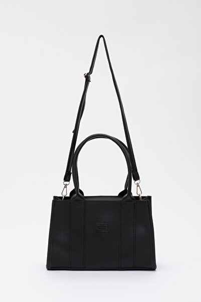 SHAKA Geantă neagră de mână, braț și umăr, cu un singur compartiment, cu fermoar și curea dublă din piele artificială, L:17 E:27 L:10