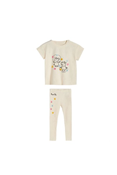 KIYAFET Peppa Baskılı Alt Üst Ponponlu Tayt Takım