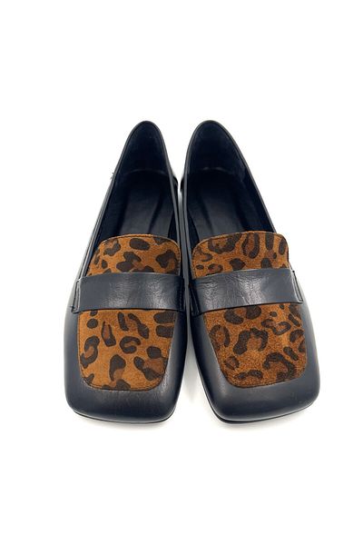 Lizizu Piele autentică - Balerini de damă din piele de căprioară autentică leopard negru