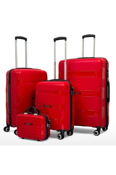 SADDLEBAG Lucas Pp Seyehat Valizi Kırılmaz Bavul Makyaj'lı 4 Lü Set Takım