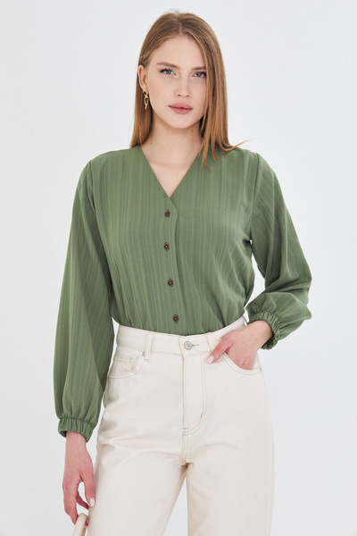 armonika Γυναικείο πουκάμισο με πράσινο μανίκι ελαστικό τυλιγμένο ARM-24K 001002