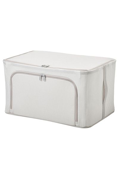 IKEA HEMMAFIXARE Storage case, fabric striped/white/grey
