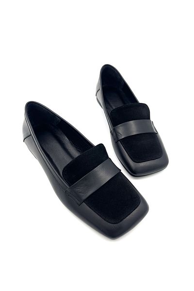 Lizizu Piele autentică - Balerini de damă din piele de căprioară autentică, cu vârf negru