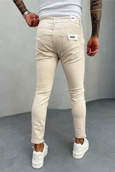 MADZEYMODA Ανδρικό μπεζ χρώμα Slim Fit Lycra Denim ύφασμα Jean Jeans KE-443