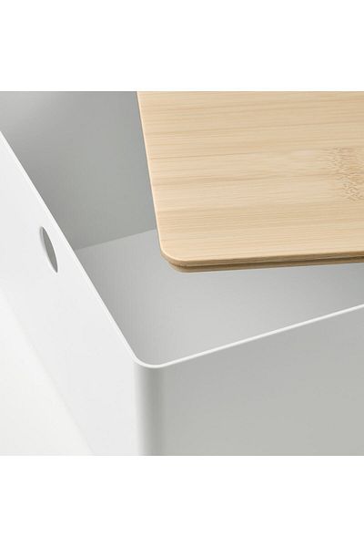 IKEA KUGGIS Box with lid, white/bamboo, 26 x 35 x 15 cm