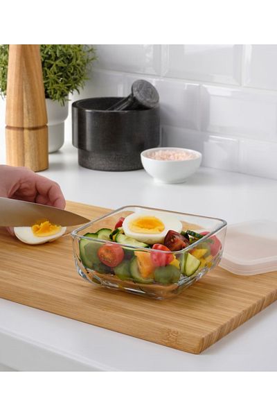IKEA BEST MMA Glass Food Container with Lid 0.5L 12x12x6 cm, Stackable & Durable