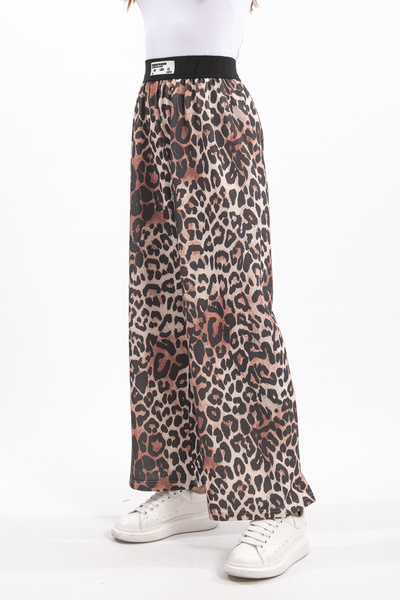 Hatun Atila HatunAtila Leopar Baskılı İnce Dokuma Triko Etekli Pantolon