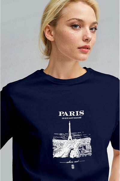 Millionaire Women's Navy Blue Paris Regular Fit Regular Fit T-Shirt