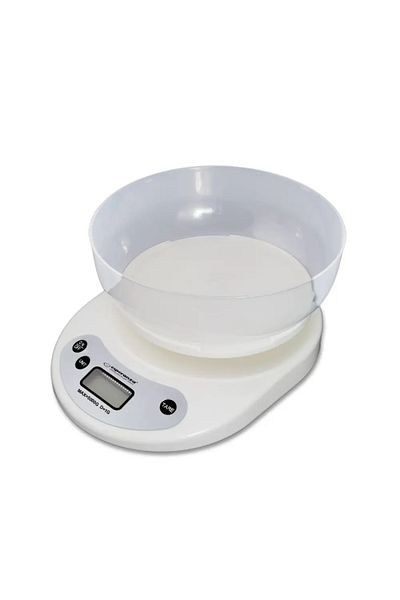 ESPERANZA Cantar pentru bucatarie Esperanza EKS007, Bol inclus, 5 Kg, Display LCD, Functia Tara (Alb)