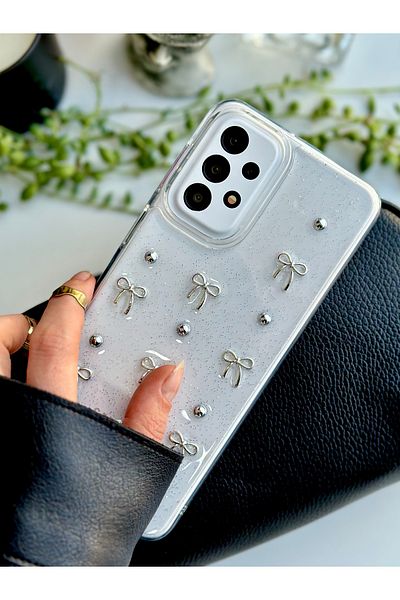 Go Aksesuar جراب سيليكون بتصميم فيونكة صغيرة ثلاثية الأبعاد متوافق مع هاتف Galaxy A52 مع لعبة