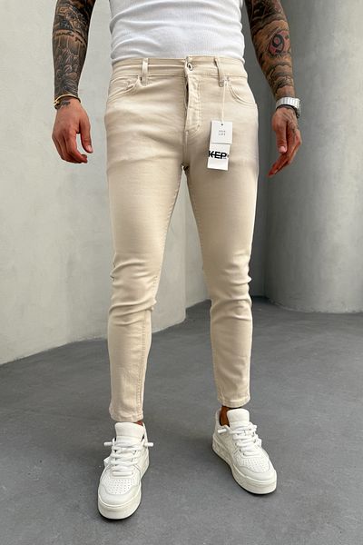 MADZEYMODA Ανδρικό μπεζ χρώμα Slim Fit Lycra Denim ύφασμα Jean Jeans KE-443