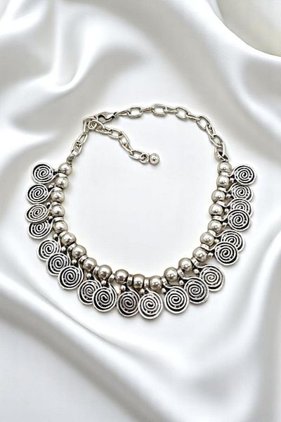 PETEK AKSESUAR Bohemian Ethnic Silver Plated Anklet Ellipse