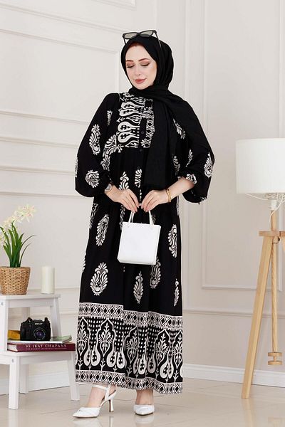 Sevitli Half Button Robe Amine Dress-White