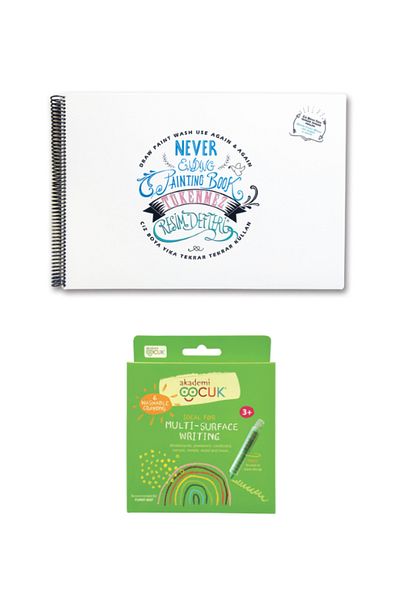 Akademi Çocuk Ballpoint Artbook - 2 25X35 cm & Washable Crayons 6'Lı Chalk