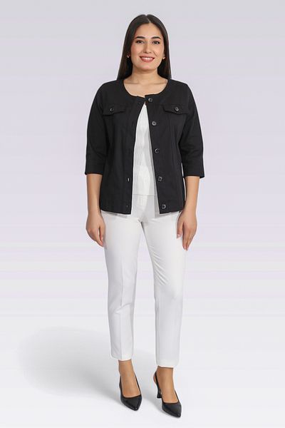 TOLGA SARAÇOĞLU 50276 Black Three Quarter Sleeve Unlined Cotton Jacket
