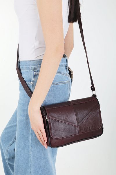 Erzeno Geantă de umăr și crossbody din piele naturală burgundă (GEANT DE FEMEI 100% PIELE VERITĂ)