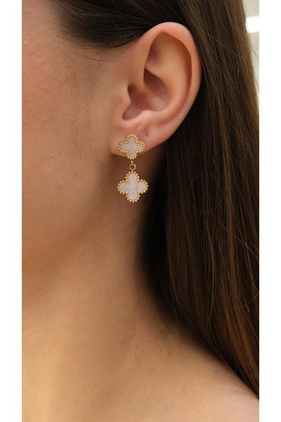 Jerie Pearlescent Vanclf Dangle Steel Earrings