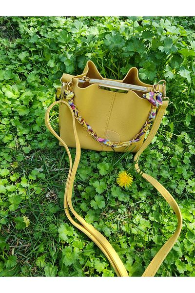 YMZBAG Women's Scarf and Chain Accessory Soft Leather 3 Compartment Handbag and Shoulder Bag