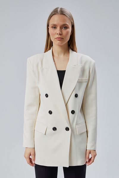 Bolivente Ecru Oversize Double Breasted Collar Lined Blazer Jacket