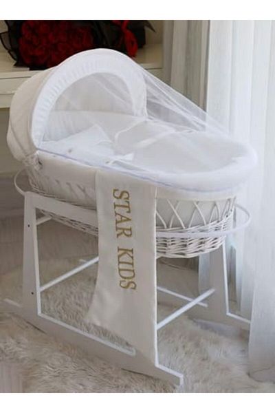 Generic Baby Bassinet Moses Basket White with Rocking Stand