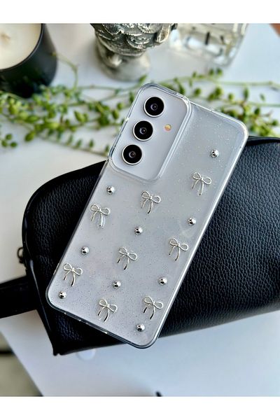 Go Aksesuar جراب سيليكون بتصميم فيونكة صغيرة ثلاثية الأبعاد متوافق مع هاتف Galaxy S24 PLUS مع لعبة