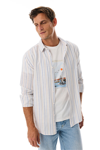 Mudo قميص كاجوال مخطط بأكمام طويلة وقصة عادية