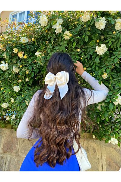 MAKSESUAR القوس الساتان الأبيض الفاخر للمرأة بإبزيم تلقائي