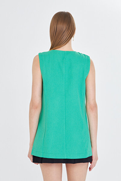 armonika Women's Green V-Neck Single Button Oversize Vest Arm-25Y 001036