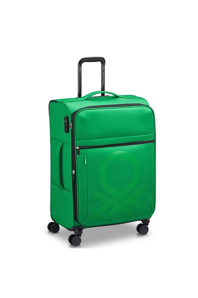 United Colors of Benetton Color Block Softside 69cm 4 Double Wheel Expandable Check-In Luggage Trolley Green