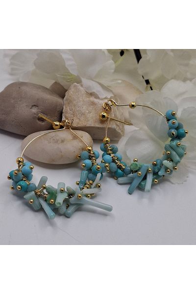 azra takı tasarım Coral Handmade,Blue Authentic Dangle Women's Earrings