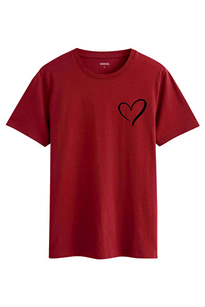 DK DAKSEL تي شيرت نسائي أحمر كبير الحجم مطبوع عليه قلب صغير