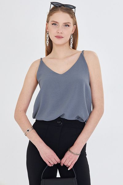 armonika Women's Gray Linen Look Strappy Blouse Arm-24Y 001064