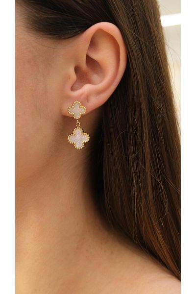 Jerie Pearlescent Vanclf Dangle Steel Earrings