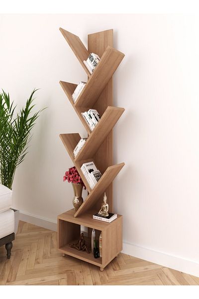 pilati Decorative bookcase and shelf for living rooms and homes, wooden color