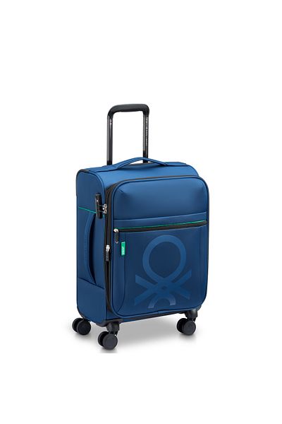 United Colors of Benetton Color Block Softside 55cm 4 Double Wheel Expandable Cabin Luggage Trolley Navy