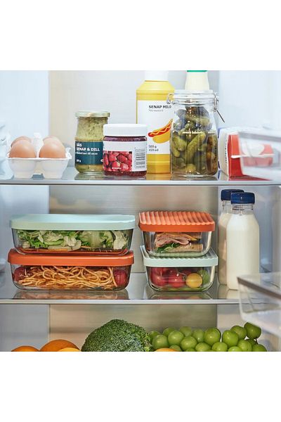 IKEA HAVSTOBIS Glass Food Container with Lid 700ml, Transparent/Multicolour 2 Pack | IKEA