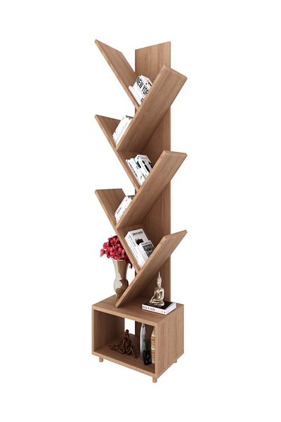 pilati Decorative bookcase and shelf for living rooms and homes, wooden color