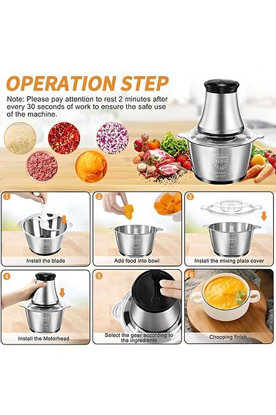 COOYA Electric Meat Grinder, 300W High-Power Stainless Steel Electric Food Chopper With 4 Sharp Blades