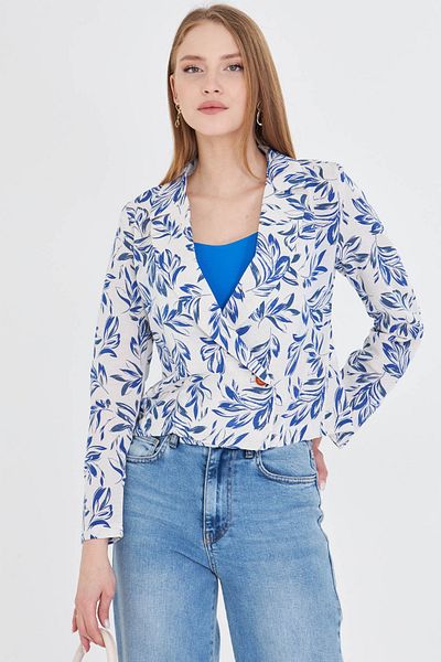 armonika Jachetă de damă, albastru închis, cu guler dublu, cu model ARM-24Y 001058