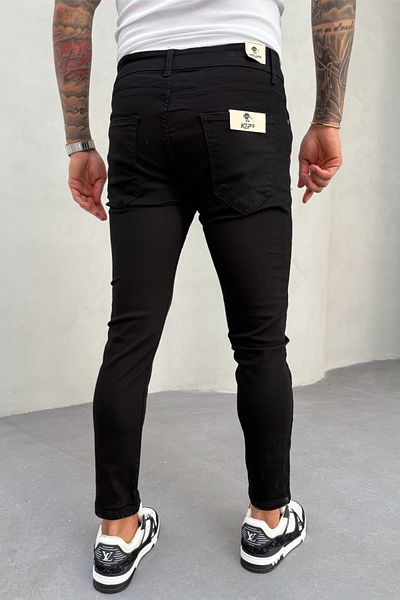 MADZEYMODA Ανδρικό μαύρο τζιν παντελόνι με λεπτή εφαρμογή Lycra τζιν KE-037