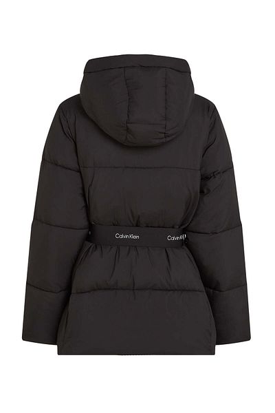 Calvin Klein Women's Black Hooded Coat - Belt Detail, Stylish Design J20
