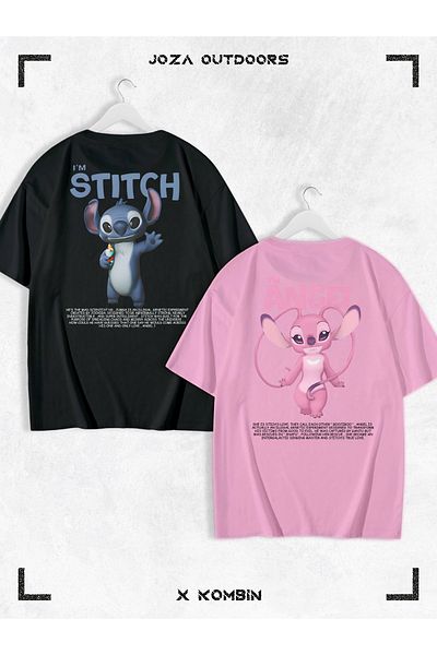 Joza Outdoors Unisex Lilo & Angel Συνδυασμός Πολύχρωμο Tshirt 2 ΤΕΜ Σετ με στάμπα στην πλάτη