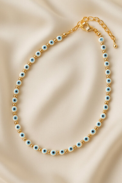 materialist Altın Detaylı Nazar Boncuklu Minimalist El Yapımı Kolye