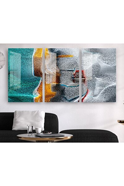 aylintac Pictură abstractă pe sticlă, gri, galben și verde, cu granule de nis...