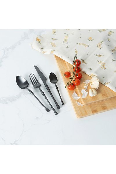 VAV GET 16-Piece Flatware Cutlery Set Service for 4 People, Elegant & Durable Design, Black.