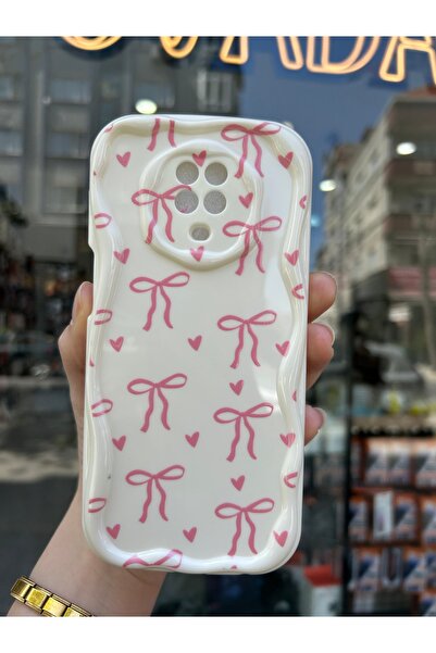 OVADA Xiaomi Redmi Note 9 Pro/Note 9S Uyumlu Kurdele Ve Kalp Desenli 3D Dalga Kenarlı Kılıf