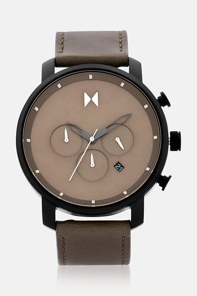 MVMT Men 28000287-D Leather Watch 45 mm, Olive